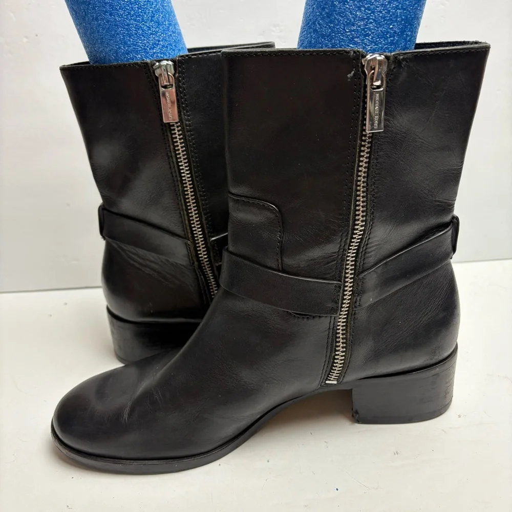 Michael Kors Black Leather Boots with Logo Harness Women’s size 8